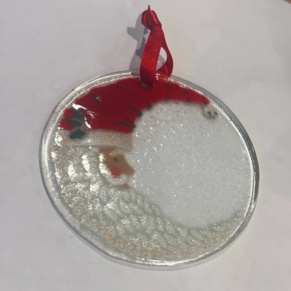 Santa Claus Glass Ornament with Red Ribbon